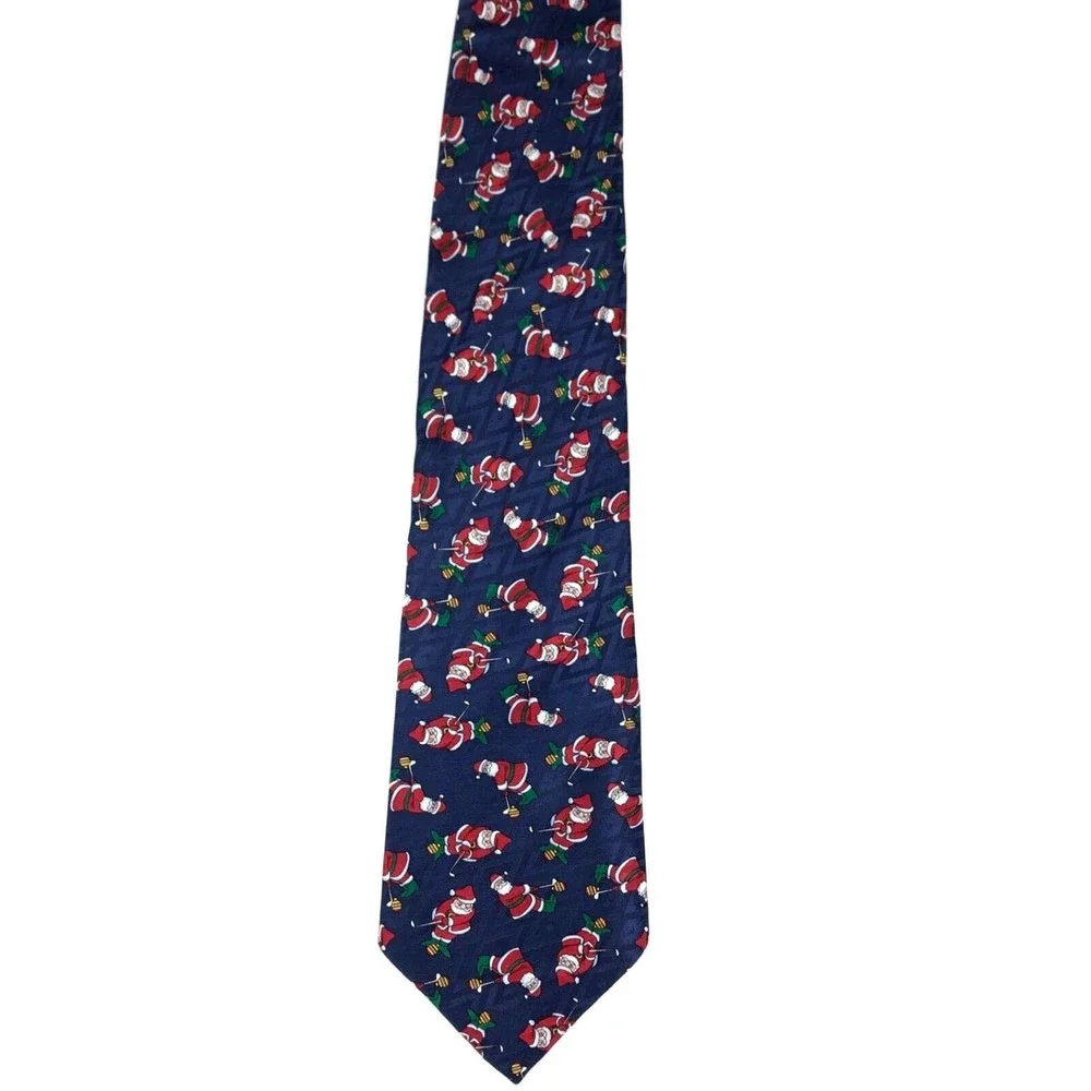 Cape Cod Neckwear Santa Claus Playing Golf CHRISTMAS🎄Tie Holiday Blue Necktie